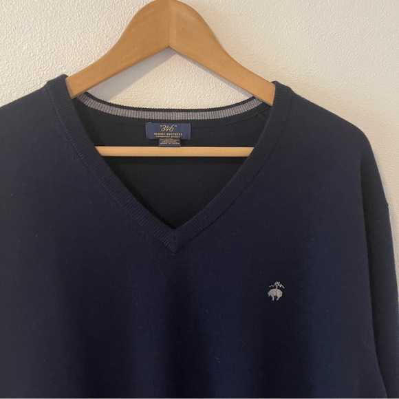 Brooks Brothers Merino Wool Blend V-Neck Sweater Navy Embroidered Logo XXL - Picture 3 of 9